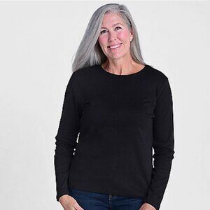 NWT CJ BANKS Long Sleeve Satin Trim Tee 2X Black